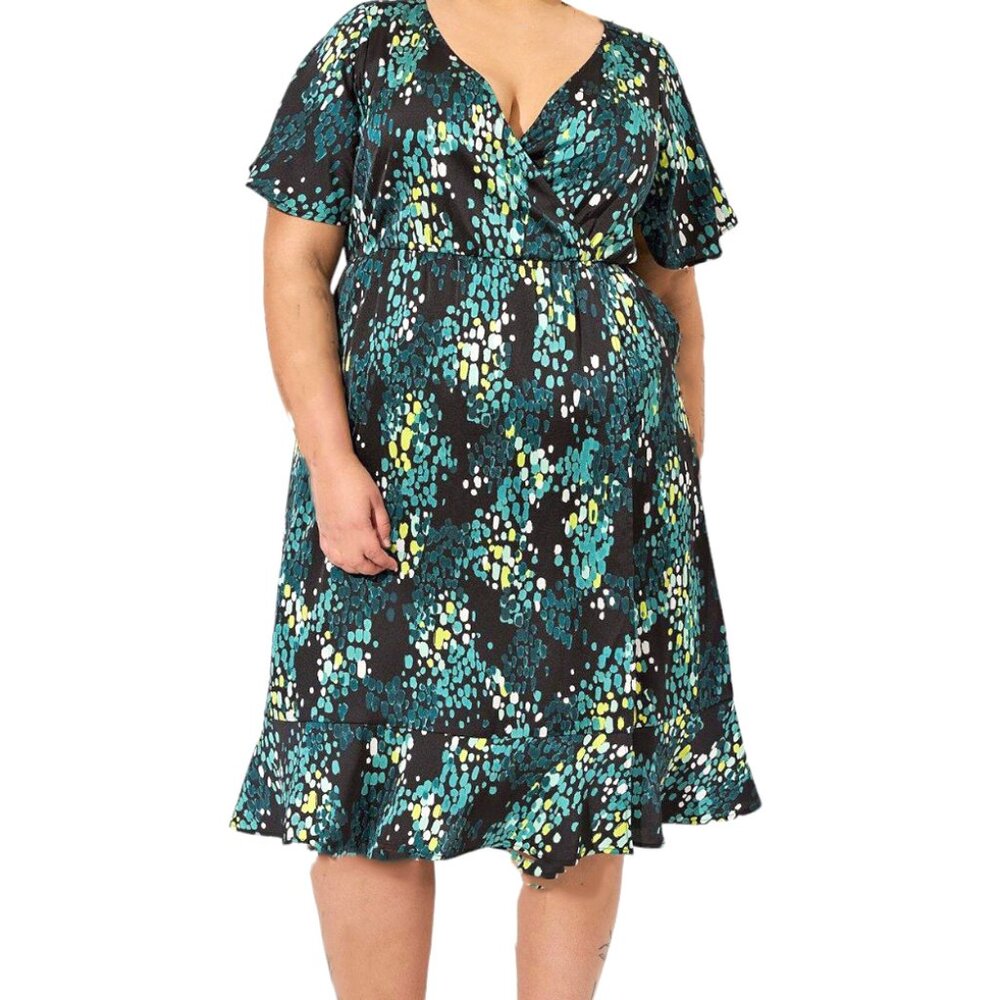 Torrid Midi Bubble Charm Flutter Sleeve Faux Wrap Dress